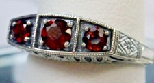 NATURAL Red Garnet Ring Art Deco style Sterling Silver Filigree MTO/Custom D210