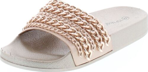Top Moda Valerie-1 Women's Metallic Chain Link Flat Slide Sandal Flip Flop