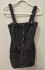 New Charcoal Gray Denim Sleeveless Button Front Mini Dress U.S. Size 2 NWT