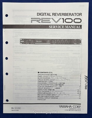 Original Yamaha REV100 Digital Reverberator Service Manual