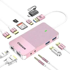 Qgeem 11 in 1 Mini USB Dock, USB 3.0 Docking Station, Triple Display USB Hub