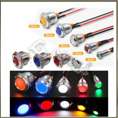 AC/DC LED Indicator Light Mini Indicator Light Waterproof Metal Pilot Dash Light