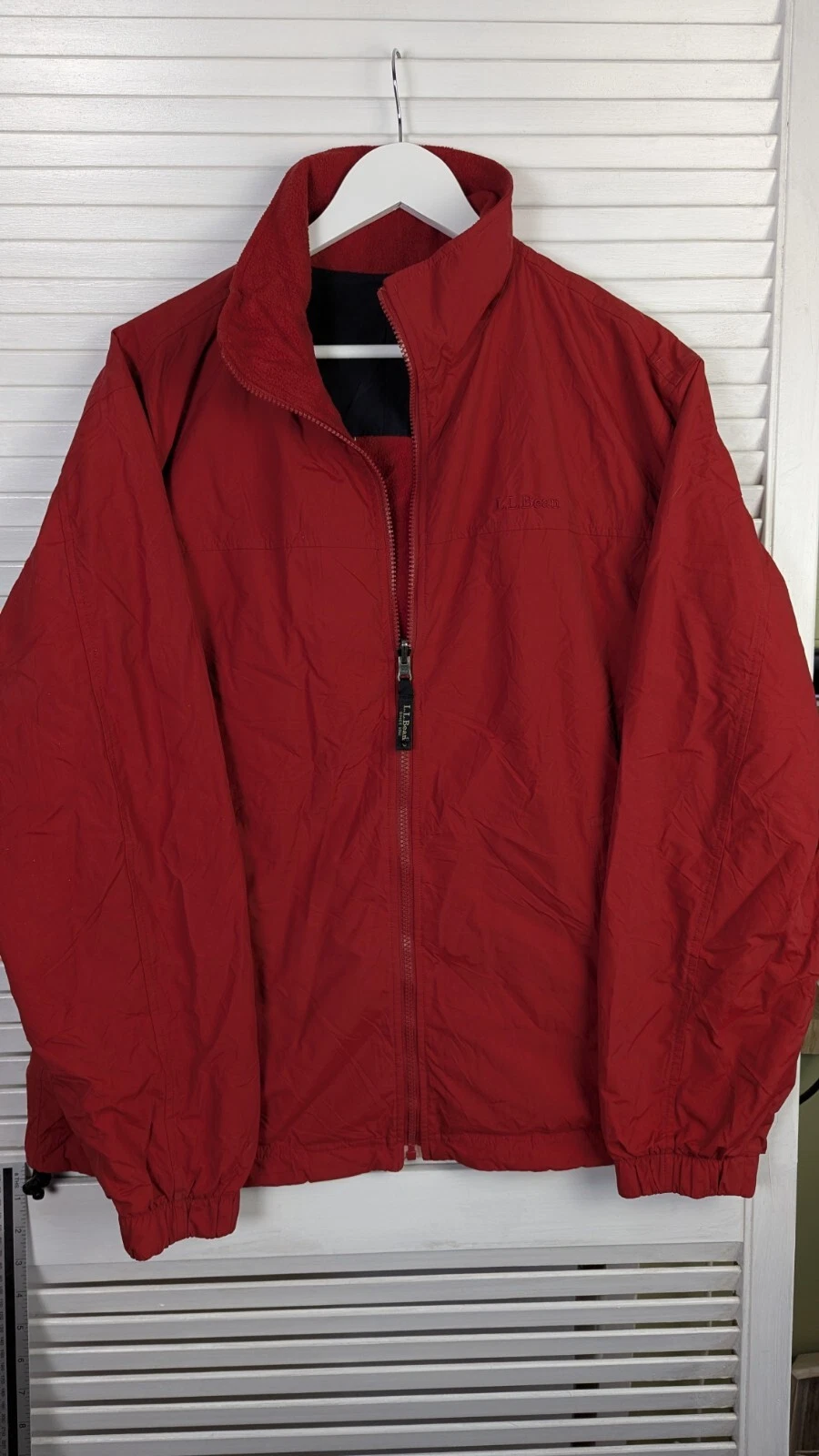 L.L. Bean Mens Red Windbreaker Reversible Fleece Jacket Size Large Vintage