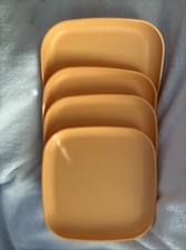 New Tupperware 8 Inch Square Luncheon Plates 1534 Peach Cream Set Of 4 Reusable