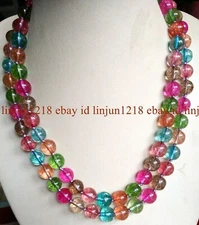 Natural 8/10/12mm Multi-Color Tourmaline Round Gemstone Beads Necklace 36"