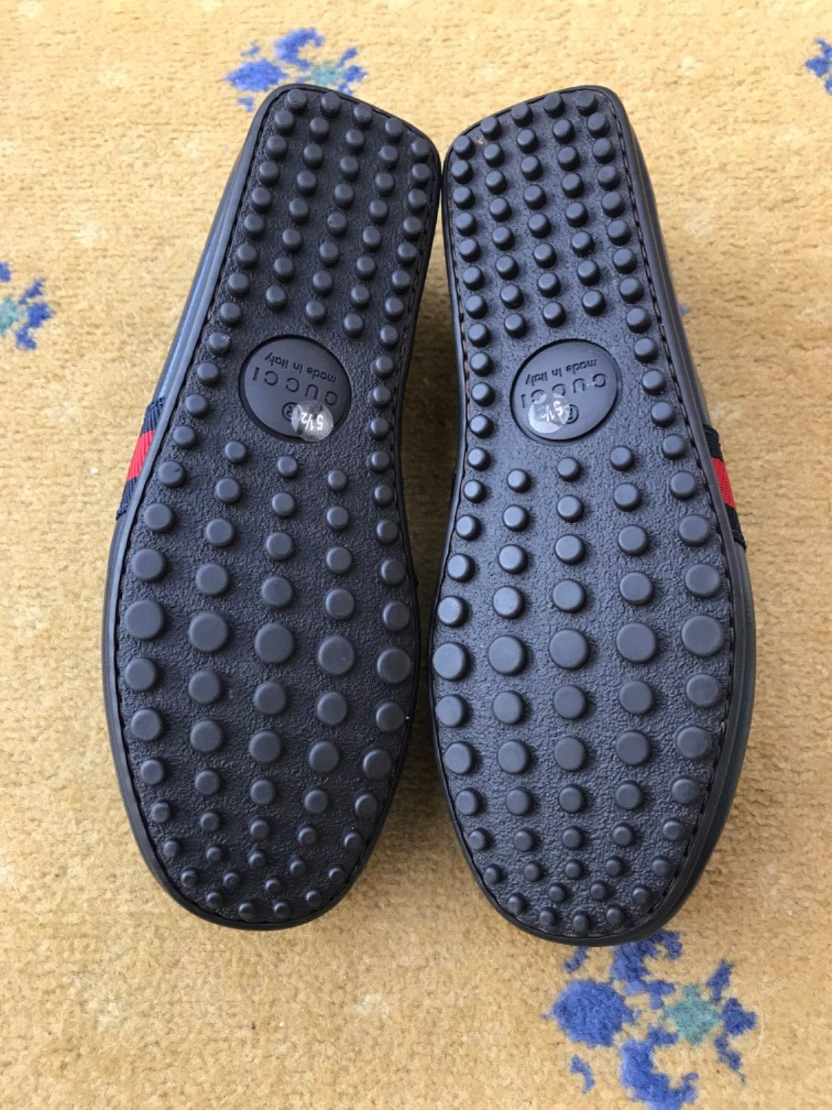 Gucci Loafers Shoes Drivers Blue Leather Mens UK 5.5 US 6.5 EU 39.5 Web Red thumbnail 5