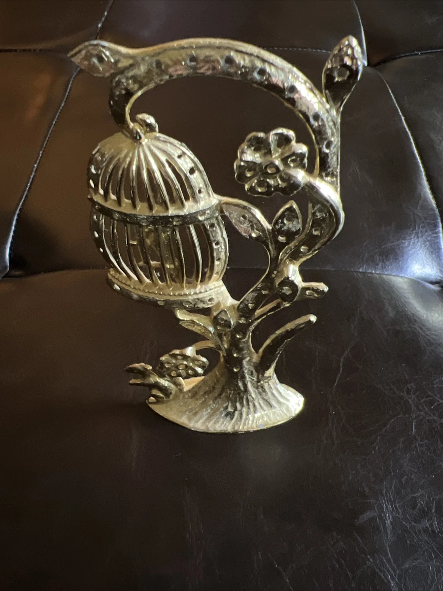 Vintage Torino Earring Tree With Birdcage Squirrel Earring Holder Gold Tone