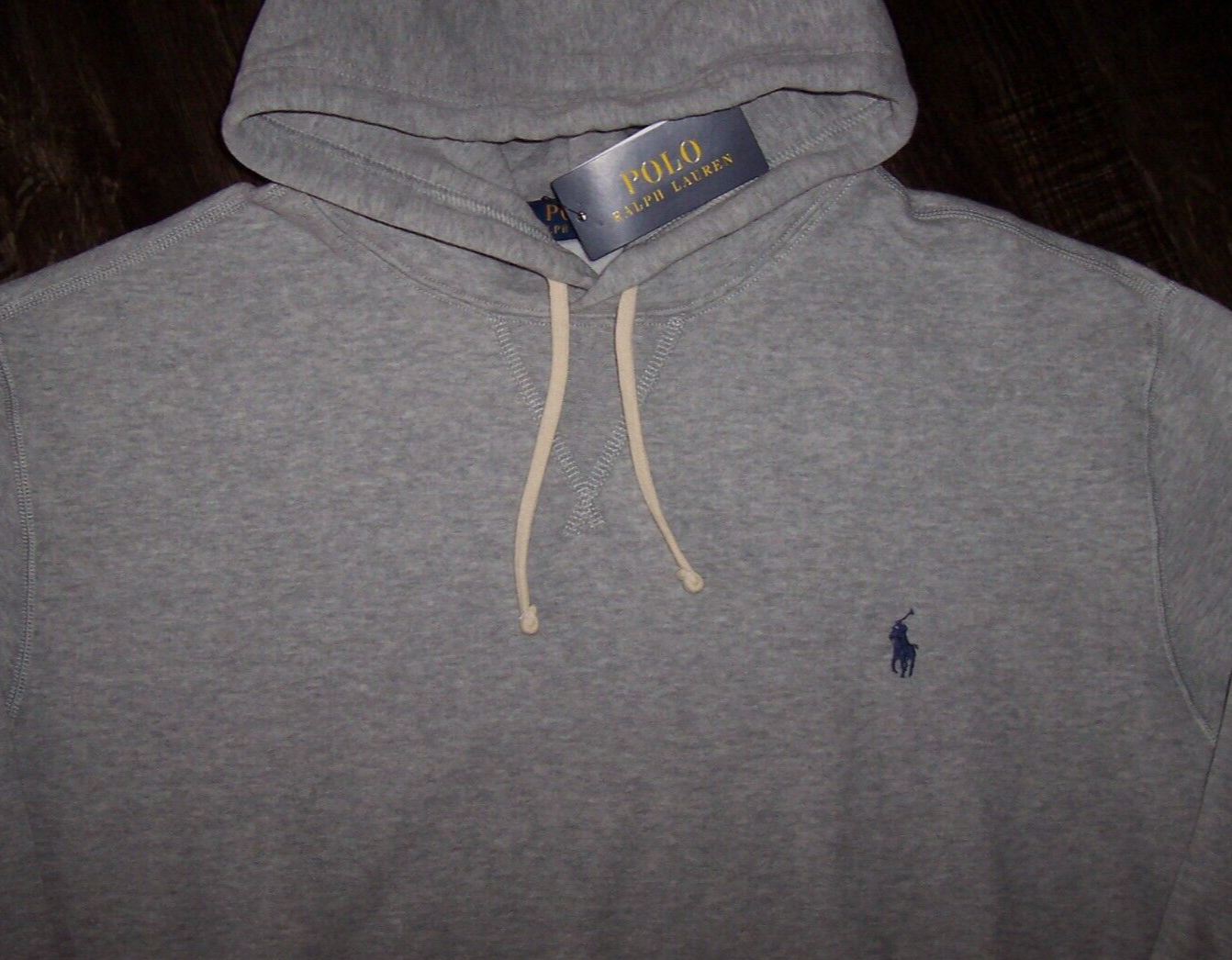 Polo Ralph Lauren GRIGIO HEATHER classica felpa con cappuccio uomo XXL NAVY PONY nuova con etichette