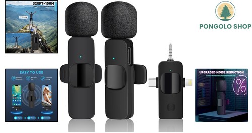 Wireless Lavalier Microphone 3-in-1 Clip-On for iPhone Android Vlog, Plug & Play - Picture 2 of 9