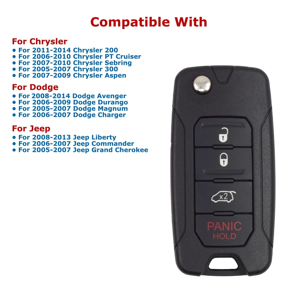 2 новых брелока для дистанционного открывания дверей без ключа сменные для Chrysler Dodge Jeep KOBDT04A - Изображение 3 из 4