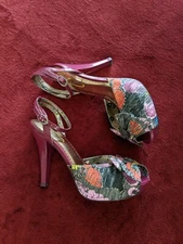 Poetic Licence Bow Ankle Buckle Strap Peep Toe High Heels Shoes 39 Women's 8.5