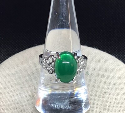 Silver Tone Green Plastic Stone Fashion Ring Sz F438