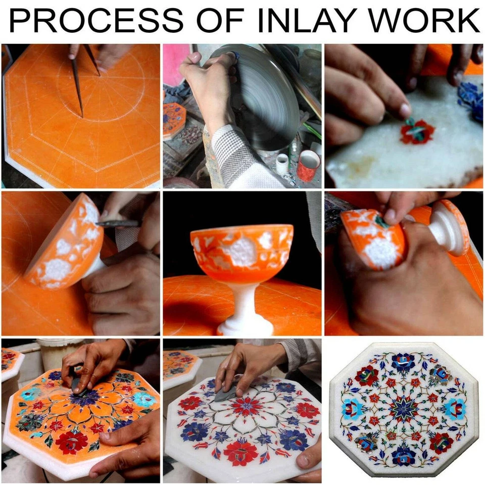 Marble jewelry Box Semi Precious Stone lapis floral Inlay handicraft Work - Image 4 of 4