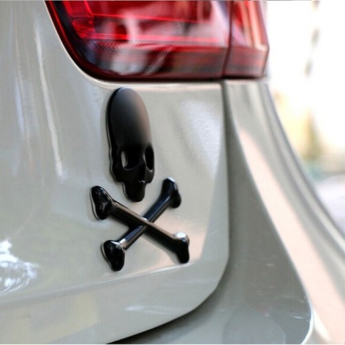 Black 3D Metal Skull Head Bone Logo Sticker Car Accessories Emblem Decal Decor - Picture 4 of 8