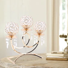 For Table Centerpiece Weddings Dining Room Golden 3 Arms Crystal Candle Holder