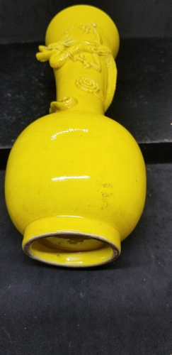 Japanische Awaji Minpei Ware monochrom gelber Drache Vase Meiji Periode 8,75 Zoll hoch - Bild 18 von 24