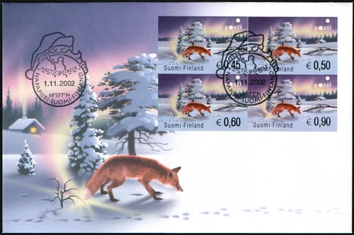 Finland FDC 2002 ATM Frama Fox, Firefox, Northern Lights, Aurora Borealis, mint