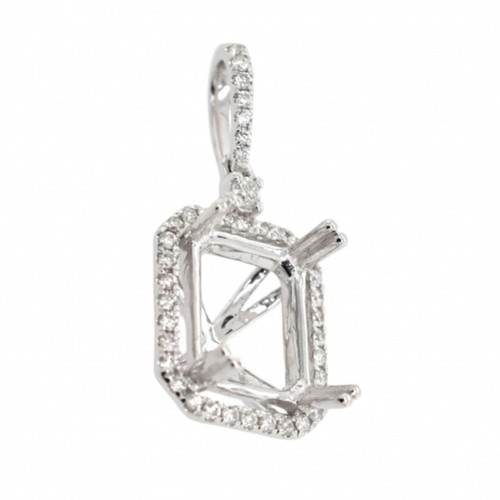 Pendant Semi Mount Emerald Cut 10x8mm In 14K White Gold With Diamonds (38999) - Picture 3 of 5