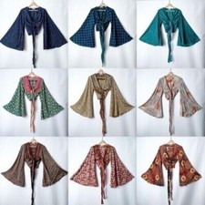 5 Pcs lot of Indian Vintage Silk Sari Bell Sleeve Crop Top Retro 60s Clothing