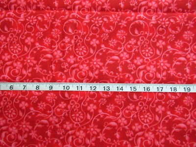 1 yd 100% Cotton Fabric Red with Mottled Red Flowery Vines