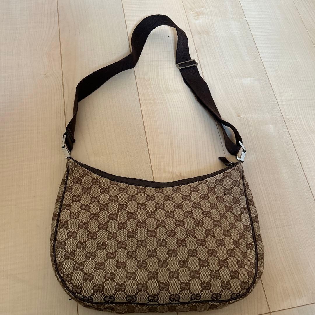 GUCCI Vintage Canvas Shoulder Bag Brown Leather Crossbody Authentic thumbnail 2