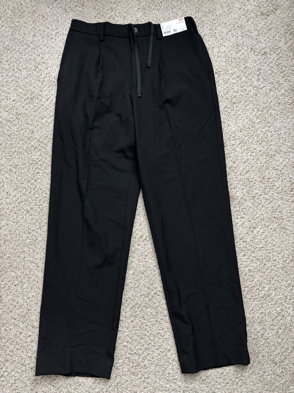 NEW Uniqlo Pants Mens Size Medium (32x31) Black Pleated Wide Pants Baggy Retro