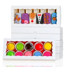 15 PCS 12x5x1.5 Inch White Cookie Boxes With Window Bakery Macaron Truffle