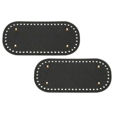 2Pcs 3.9"x8.7" Oval Leather Crochet Bag Bottom with Holes, Black