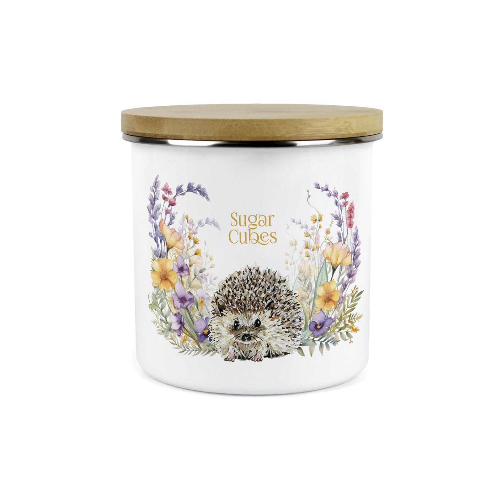 Hedgehog Sugar Cubes Storage Canister - Floral Wildlife Kitchen Container Gifts