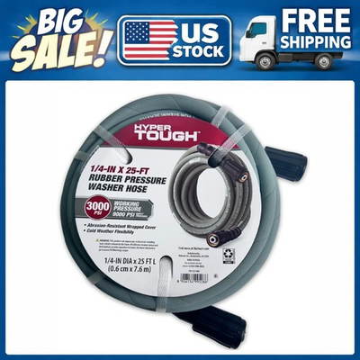 #ad Hyper Tough 25ft Pressure Washer Hose 1 4quot; 3000 PSI M22 Fittings Rubber $38.73