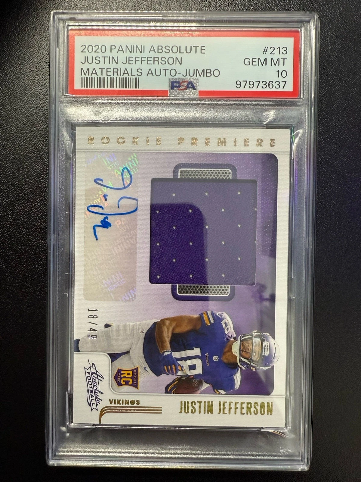 Justin Jefferson Panini Absolute #213 Materials Autograph-Jumbo