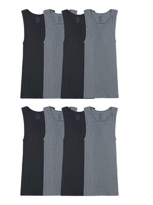 Herren Leichte Active Baumwollmischung Unterhemd, 8erPack, Schwarz/Grau, Klein