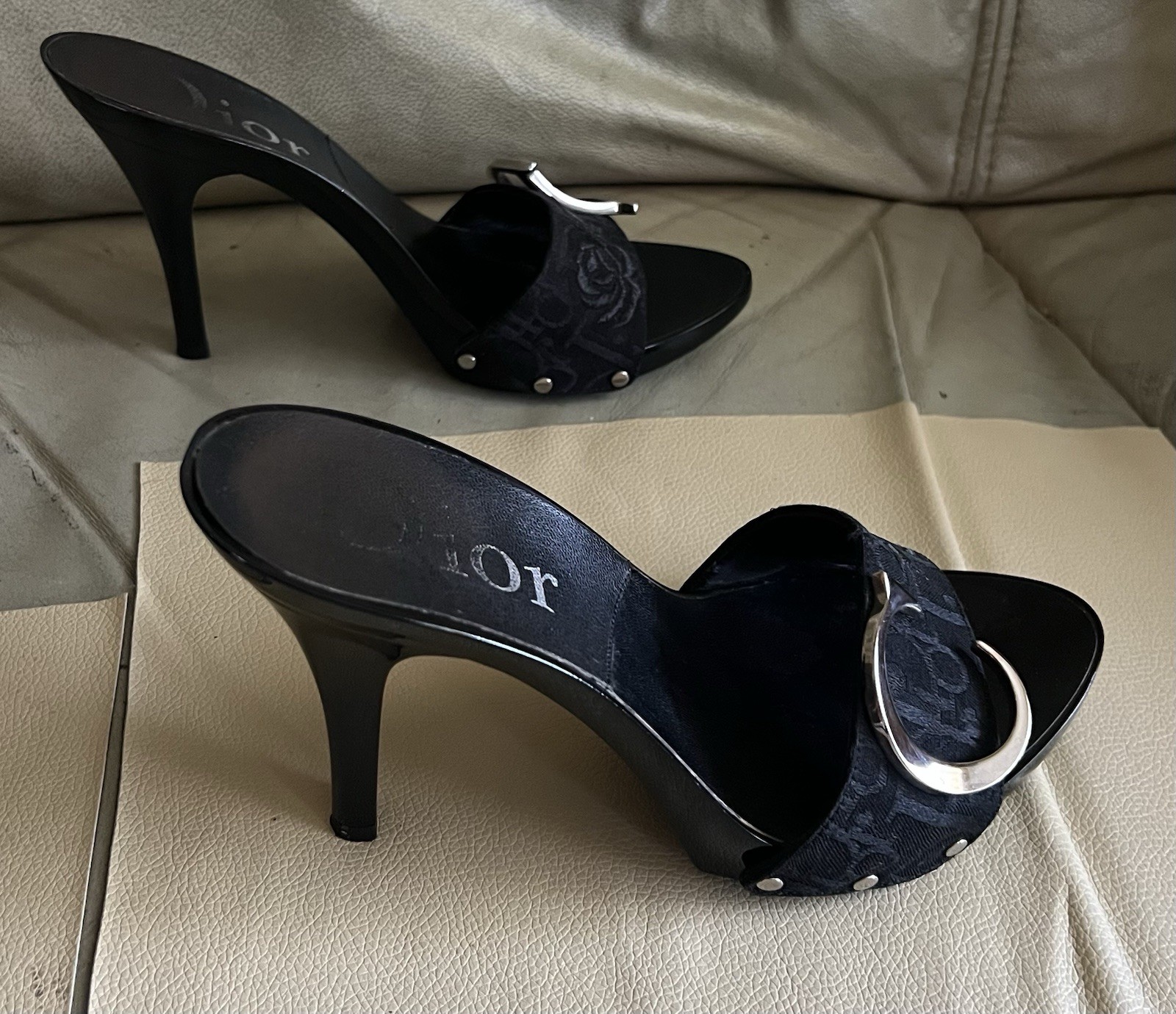 Christian DIOR Y2K Vintage John Galliano Black High Heel Mule Sandals 38 Us 8 thumbnail 8