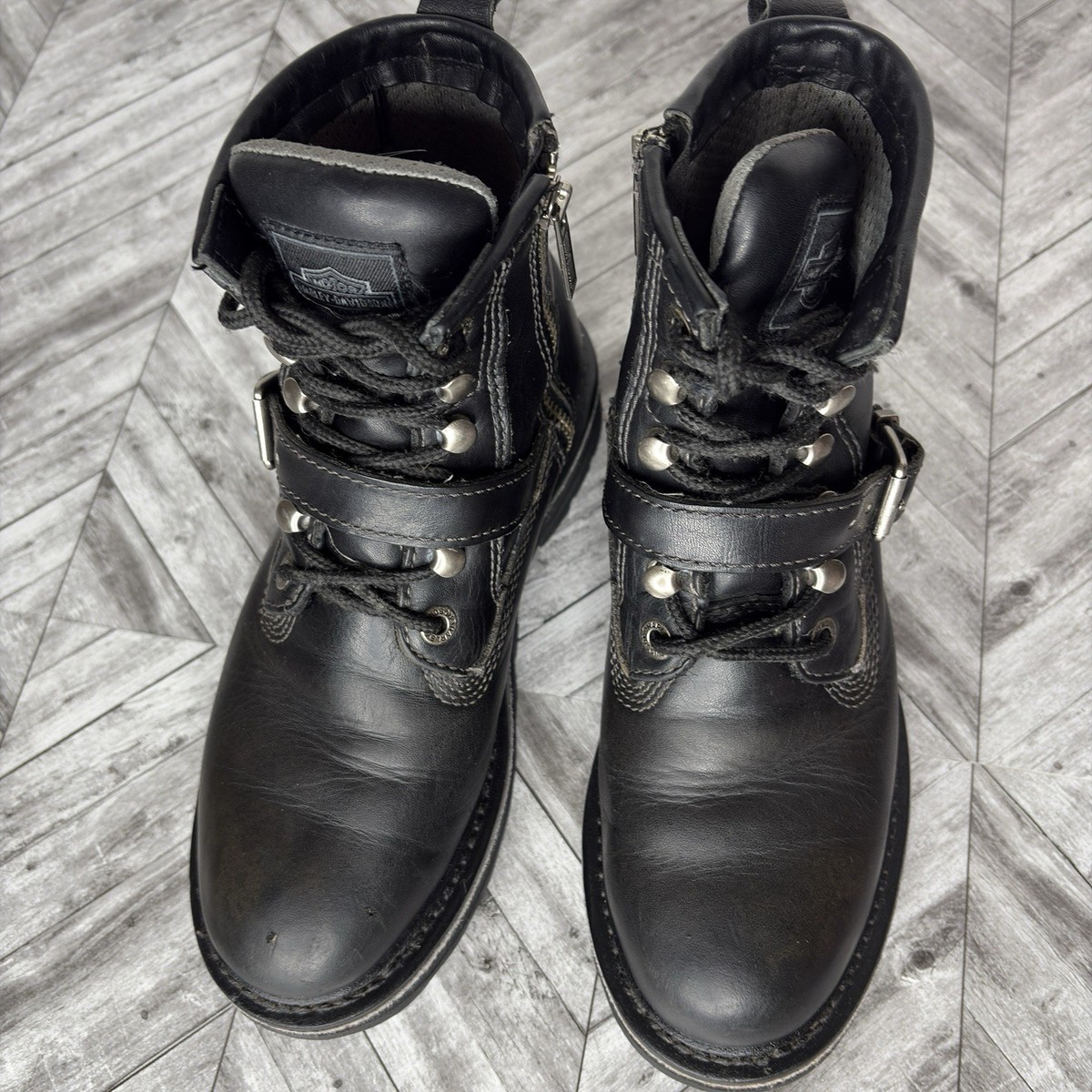 Harley-Davidson Women's Size 7 Black Motorcycle Boots Side Zip