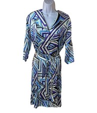 Girlfriend by Silversilk Made in Italy Geometric Print Belted Shirt Dress Y2K L