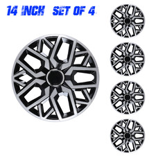 14 Hubcaps Universal Wheel Covers Set Of 4 - Silver Black - Snap On With Rings