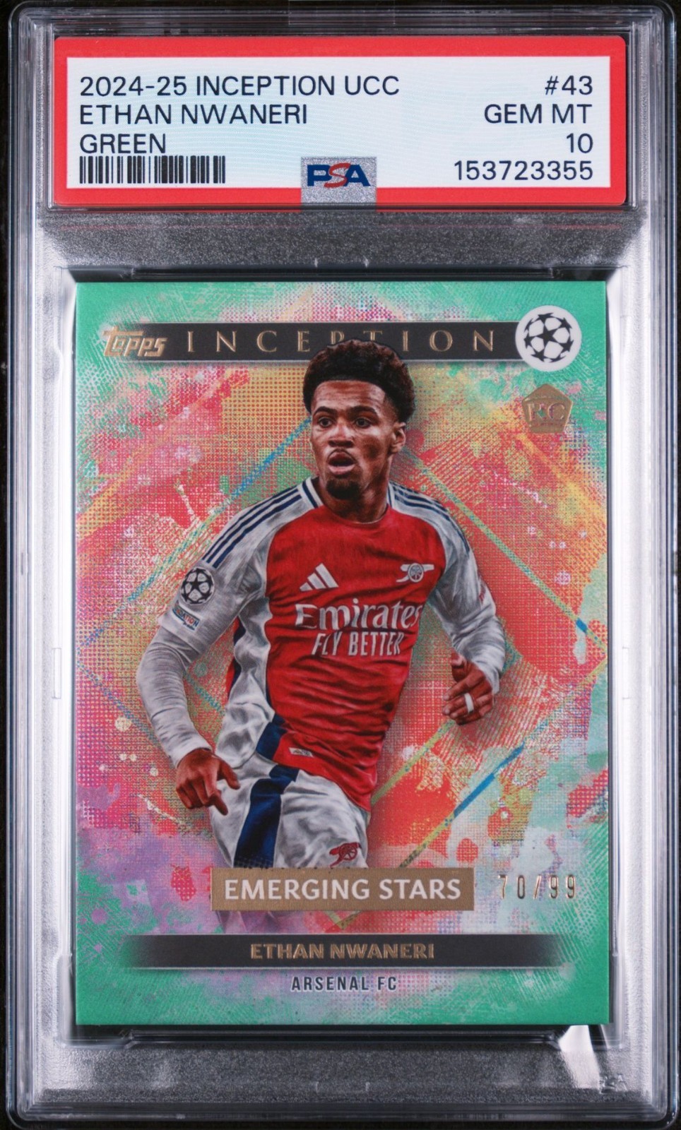 2024-2025 Topps Inception UEFA Ethan Nwaneri Green Refractor RC PSA 10 Arsenal