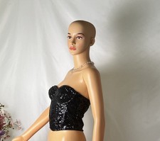 BLACK SEQUINED BUSTIER Juniors Size Small Lined Bustier Top-NWT Back Zip CUTE