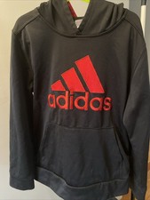 Adidas Youth Boys Hoodie Pullover Black Red Logo Sweatshirt Size M 10/12