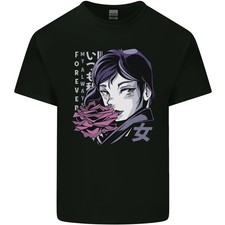 Camiseta de algodón claro anime niña con flores para hombre