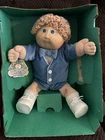 1984 Vintage 16” Wheat Blonde Curly Hair Blue Eyes Boy, Blue Velvet Tux, Signed