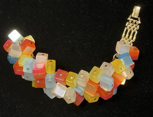 HTF SIGNED NAPIER PASTEL MOON GLOW CUBE cha-cha-cha BRACELET w/ Addition - Picture 4 of 10