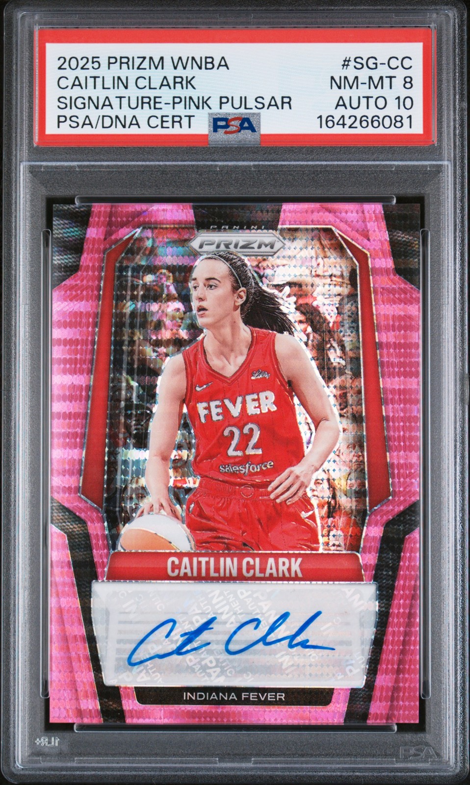 2025 PANINI PRIZM WNBA SIGNATURES PINK PULSAR CAITLIN CLARK 6/35 PSA 8 AUTO 10