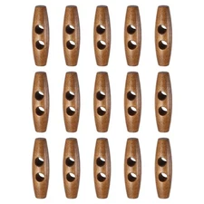 15pcs Wooden Toggle Buttons 45mm Double Hole Olive Sewing Button, Light Brown