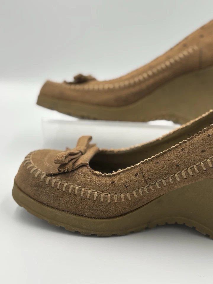 Bongo Y2K Brown Suede Wedge Heel Women’s Vintage 2000’s Slip On Bow Size 8.5 - Image 4 of 4
