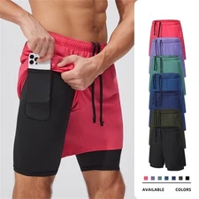 Mens Athletic Shorts Sport Workout Jogging Double Layer Running Short Pants