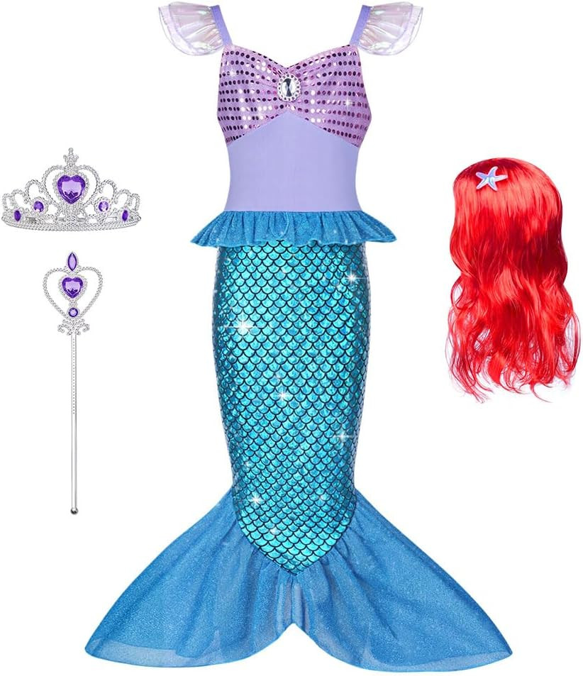 Disfraz de Sirenita para Niña con Peluca, Corona y Varita Mágica - Princesa Sire
