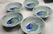  Ramen Koi Fish Soup Bowls 5-Pcs Hand Painted 8"