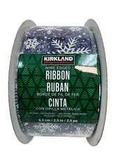 Kirkland Signature Wire Edged Ribbon 2.5in 50yd, Snowflake Christmas Blue Themed