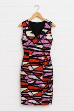 French Connection Women’s Dress Size Uk 8 Multi Print Sleeveless Fitted Midi
